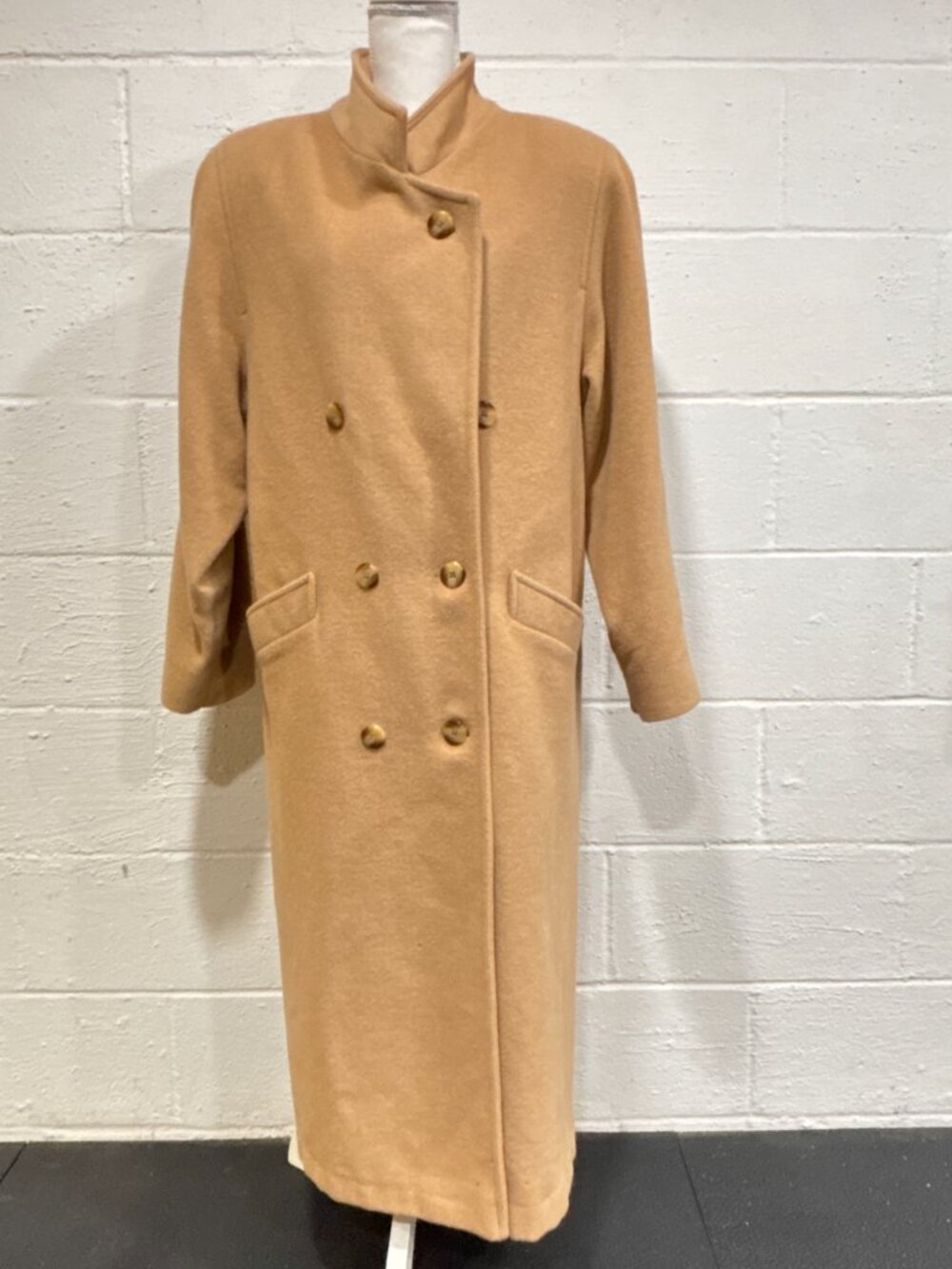 Vintage Miss Abbmoor Camel Color Wool Mid Calf Length Long Maxi Pea Coat Size 12